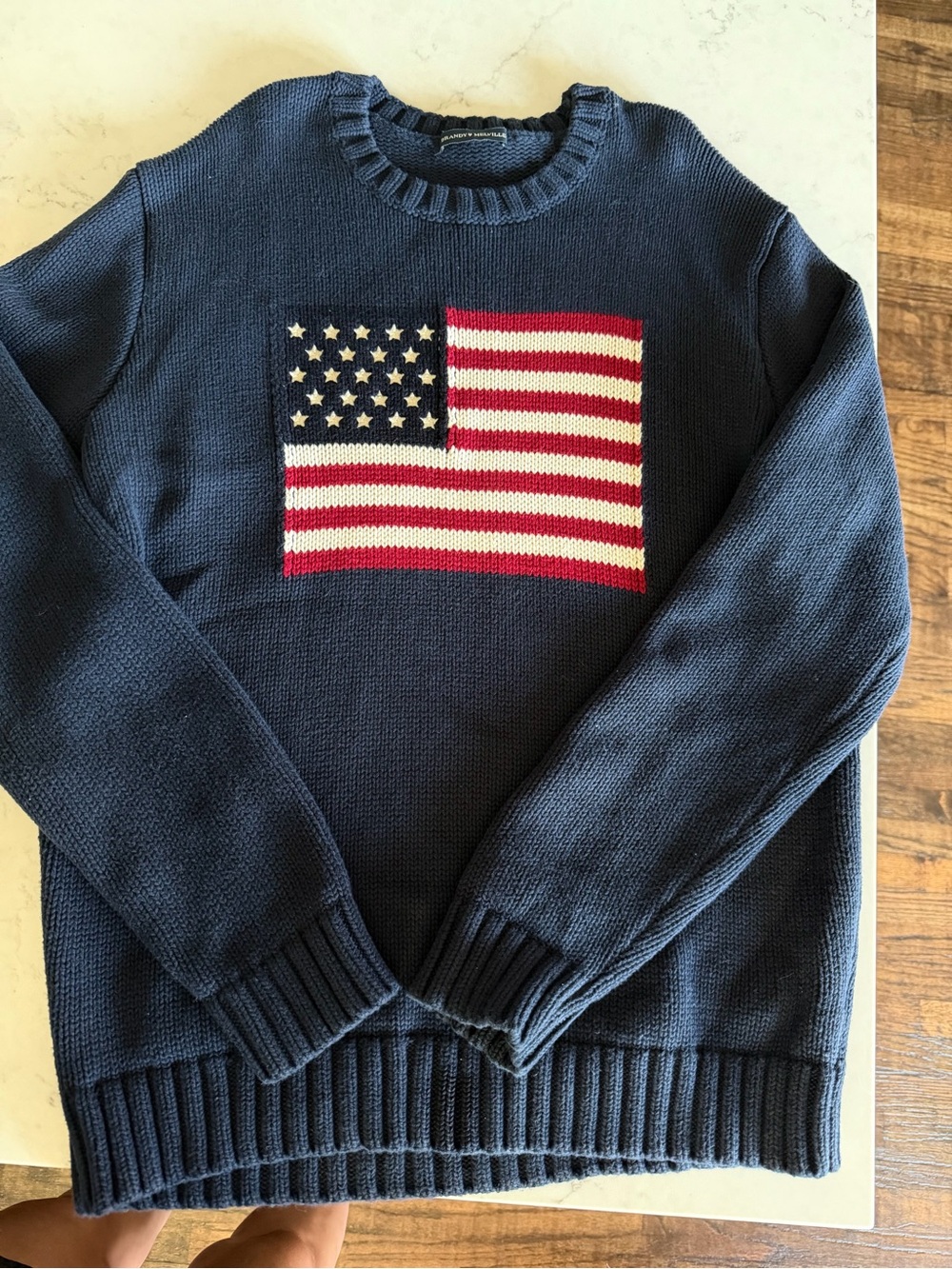 Brandy Melville Navy Crewneck Sweater with Flag Motif